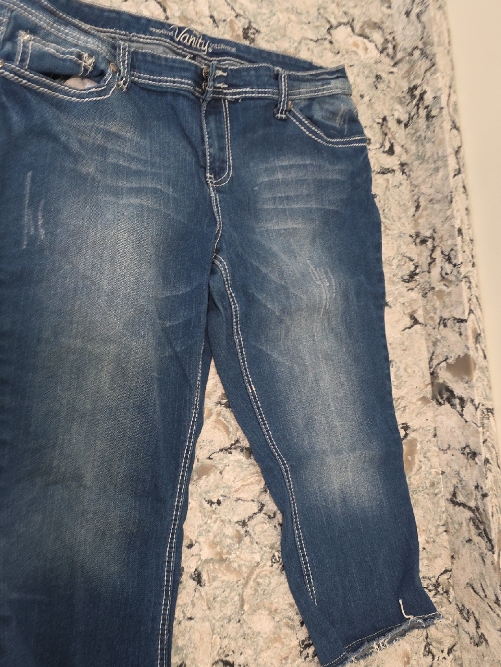 Vanity Blue Cropped Womens Jeans with Light Distress Sasha Style